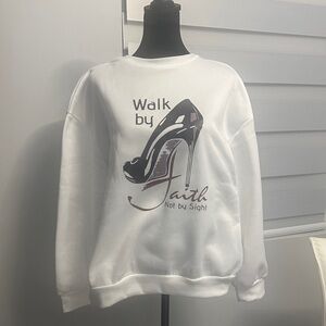 White Graphic Sweatshirt with High Heel Design